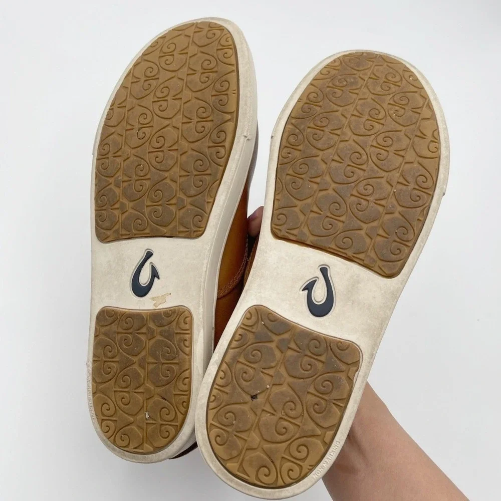 OluKai Womens Brown Pehuea Leather Round Toe Slip-On‎ Comfort Sneaker Shoes 8